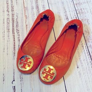 Tory Burch Orange Leather Reva Round Toe Ballet Flats 7.5